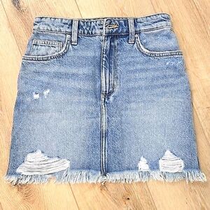 Mini Jean Skirt M 26 Lee Cotton Cut Off Thrashed Ripped Grunge Distressed Denim
